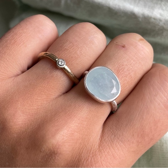 Aquamarine Slice Ring Sterling Silver - Emily Rose Gems - Picture 2 of 6